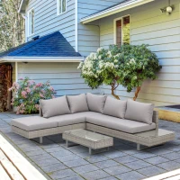 Outsunny Conjunto de Móveis de Vime 3 Peças Mesa de Centro Sofá Duplo e Sofá de 3 Lugares para Terraço Jardim Pátio Cinza(m-11)