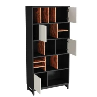 Mobile Libreria con 5 Ripiani in MDF per Soggiorno, Studio o Cucina, 80x35x165 cm, Nero e Bianco(m-7)