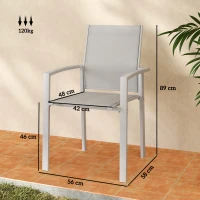Outsunny Set de 2 Scaune de Grădină cu Cadru din Aluminiu, Plasă Respirabilă și Cotiere, 56x58x89 cm, Gri Deschis(m-3)