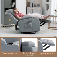 HOMCOM Poltrona de Massagem Reclinável até 150° com 8 Pontos de Massagem por Vibração Função de Aquecimento 85x94x104 cm Cinza(m-8)