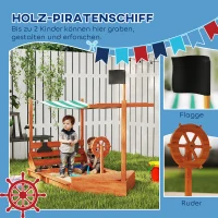 Outsunny Sandkasten mit Sonnendach Piratenschiff, inkl. Kinderküchenspielset, Massivholz, 180 x 103 x 144,5 cm, Grün(m-4)