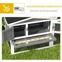 PawHut Kaninchenstall aus Tannenholz, Kleintierhaus mit Asphaltdach, Kleintiergehege, 156 x 58 x 68 cm, Hellgrau(m-6)