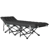 Outsunny Cama Dobrável para Campismo Portátil com Apoio para Cabeça Colchão Amovível e Bolsa de Transporte 196x68x37 cm Preto(m-11)