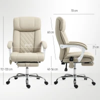HOMCOM Cadeira de Escritório com Massagem Reclinável Aquecimento Apoio para Pés  e Controlo Remoto 66x70x112-120 cm Bege(m-3)