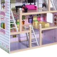 HOMCOM Casa de Bonecas com Móveis e 4 Andares Casa de Bonecas com 13 Acessórios Brinquedo de Imitação 60,5x30x80,5cm Rosa(m-8)