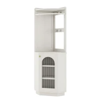 Armoire de salle de bain avec bande lumineuse, armoire d'angle avec espace de rangement, 45×45×166,6 cm, Blanc(m-9)