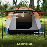 Outsunny Cort de Camping pentru 2-3 Persoane Impermeabil cu 2 Zone și 3 Intrări, 420x200x150 cm, Portocaliu(m-6)