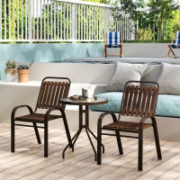Outsunny Conjunto de Jardim de 3 Peças com 2 Cadeiras Empilháveis Mesa com Bancada de Vidro Temperado Marrom Escuro(m-8)