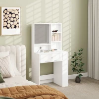 HOMCOM Kaptafel met Spiegel, Lade, 3-traps Zijopslag, Spaanplaat, Wit(m-7)