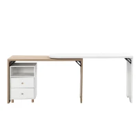 Escritorio de esquina en forma de L, mesa de computadora multifuncional con gabinete de almacenamiento móvil y amplia superficie de trabajo, 135×55×76 cm, Color natural + Blanco.(m-1)