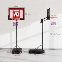 AIYAPLAY Tabela de Basquetebol para Crianças com Altura Ajustável de 200 a 260 cm com Saco de Pesos Vermelho e Preto(m-3)