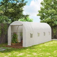 Outsunny Estufa tipo Túnel 500x200x205 cm Estufa de Jardim com Porta Enrolável e 8 Janelas Cobertura de PE 140 g/m² Branco(m-2)