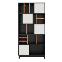 Mobile Libreria con 5 Ripiani in MDF per Soggiorno, Studio o Cucina, 80x35x165 cm, Nero e Bianco(m-8)