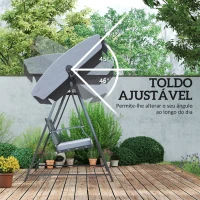 Outsunny Baloiço de Jardim para 3 Pessoas Banco Baloiço com Toldo Ajustável Almofada e Estrutura de Aço 205x133x181 cm Cinzento(m-4)