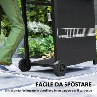 Outsunny Barbecue a Gas con Bruciatori Indipendenti, Coperchio con Termometro e Tavolino Laterale, Nero(m-8)