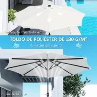 Outsunny Chapéu de Sol para Jardim Ø292x252 cm com Inclinação Ajustável até 45° Luzes LED Solares e Manivela Creme(m-6)