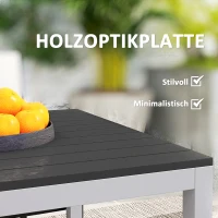 Outsunny Gartentisch Aluminium 120x70 cm Wetterfest Balkontisch mit Holzoptik, für 4-6 Personen Schwarz(m-4)
