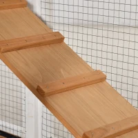 PawHut Kaninchenstall aus Holz kleiner Auslauf Tier-Villa für Kaninchen auf Rollen 2 Etagen 3 herausnehmbare Schubladen gelb(m-8)