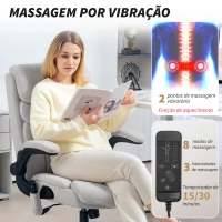 HOMCOM Cadeira de Escritório com Massagem Aquecimento Apoios de Braços Rebatíveis e Controlo Remoto 66x67x113-121 cm Cinzento(m-4)