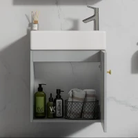 Mobilă de baie cu lavoar și dulap sub lavoar, suspendat, cu spațiu de depozitare, 46x26x56 cm, Gri+Alb(m-4)