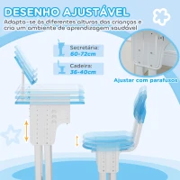 HOMCOM Conjunto de Secretária e Cadeira para Crianças com Altura Ajustável 1 Gaveta e 1 Prateleira para Livros 60x45x90-120 cm Azul(m-6)