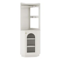 Armoire de salle de bain avec bande lumineuse, armoire d'angle avec espace de rangement, 45×45×166,6 cm, Blanc(m-2)