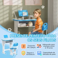 HOMCOM Conjunto de Secretária e Cadeira para Crianças com Altura Ajustável 1 Gaveta e 1 Prateleira para Livros 60x45x90-120 cm Azul(m-4)