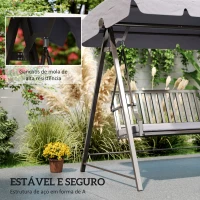 Outsunny Baloiço de Jardim para 3 Pessoas Banco Baloiço com Toldo Ajustável Almofada e Estrutura de Aço 205x133x181 cm Cinzento(m-6)