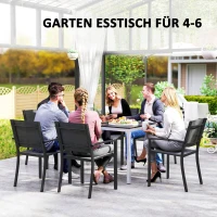 Outsunny Gartentisch Aluminium 120x70 cm Wetterfest Balkontisch mit Holzoptik, für 4-6 Personen Schwarz(m-5)