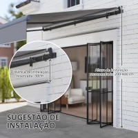 Outsunny Toldo Retrátil Manual para Jardim Ajustável com Manivela Proteção UV Estrutura de Metal e Alumínio 295x200 cm Cinzento(m-7)