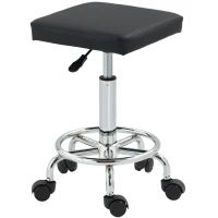 HOMCOM Banco Giratório com Rodas Altura Regulável 50-66 cm Assento Estofado em Imitação de Couro  34x34x50-66 cm Preto(m-11)