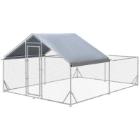 PawHut Zwerghühnerstall, wetterbeständig, begehbarer Stall, Stahlgitter, 400 cm x 300 cm x 195 cm, Silber(m-10)