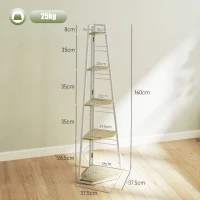 HOMCOM Libreria Angolare a 5 Ripiani con Struttura Pieghevole e Piedini Regolabili, Colore Legno(m-3)