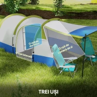 Outsunny Cort de Camping pentru 2-3 Persoane, Impermeabil, cu 2 Zone și 3 Intrări, 420x200x150 cm, Verde(m-5)