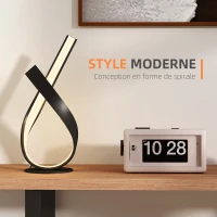 HOMCOM Lampe à poser design contemporain - lampe de table design spirale - dim. 21L x 15l x 43H cm - alu. noir LED blanc chaud(m-4)