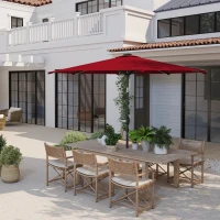 Outsunny Chapéu de Sol para Jardim Ø292x252 cm com Inclinação Ajustável até 45° Luzes LED Solares e Manivela Vinho(m-9)