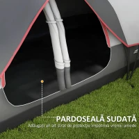 Outsunny Cort de Camping pentru 6-8 Persoane cu 2 Camere Separate și Uși cu Fermoar, 450x215x180 cm, Gri(m-6)