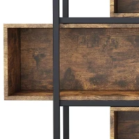 Bücherregal mit 5 Etagen, Holzmaserung und schwarzem Metallrohr, 121×35×176 cm, Schwarz+Braun(m-5)