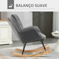 HOMCOM Poltrona Baloiço em Borrego com Oscilação de 40° Pés de Madeira de Faia e Estrutura de Aço 71x98x101 cm Cinzento Escuro(m-4)