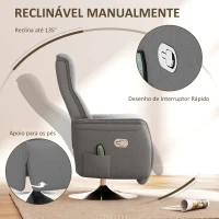 HOMCOM Poltrona de Massagem com Apoio para os Pés Poltrona Relax Reclinável até 135° com 10 Pontos de Massagem 68,5x84x110cm Cinza(m-7)