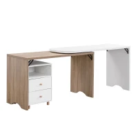 Escritorio de esquina en forma de L, mesa de computadora multifuncional con gabinete de almacenamiento móvil y amplia superficie de trabajo, 135×55×76 cm, Color natural + Blanco.(m-9)