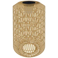 Outsunny Candeeiro Solar em Vime Sintético com Luzes LED Ligação e Desligação Automática Desenho Boémio Impermeável Ø30x55 cm Madeira(m-11)