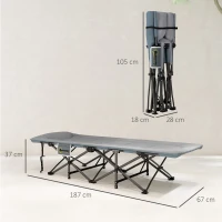 Outsunny Cama Dobrável de Campismo Praia com Apoio de Cabeça e Bolso Lateral Suporta até 150 kg 187x67x37 cm  Cinzento(m-3)