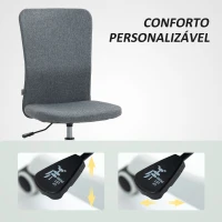 HOMCOM Cadeira de Escritório sem Apoio para os Braços Estofada em Linho Sintético com Altura Ajustável 53x43x85-93 cm Cinza(m-7)
