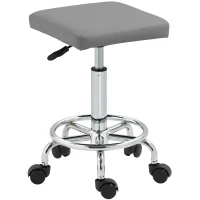 HOMCOM Banco Giratório com Rodas Altura Regulável 50-66 cm Assento Estofado em Imitação de Couro  34x34x50-66 cm Cinzento(m-10)