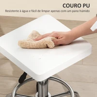 HOMCOM Banco Giratório com Rodas Altura Regulável 50-66 cm Assento Estofado em Imitação de Couro  34x34x50-66 cm Branco(m-7)