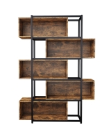 Étagère à 5 niveaux, grain de bois et tube en acier noir, 121×35×176 cm, Noir + Marron