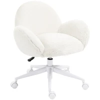 HOMCOM Makeup Vanity Chair, Cute Fluffy Desk Chair with Rolling Wheels for Bedroom Living Room, Cream White(m-1)