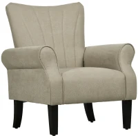 HOMCOM Upholstered Accent Chair with Rolled Arms and Wood Legs, Armchair for Living Room Bedroom, Beige(m-1)