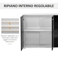 HOMCOM Comò, Mobiletto per Soggiorno e Camera con 3 ante e 2 cassetti, Nero Lucido, Antigraffio (106 x 35 x 76 cm)(m-5)